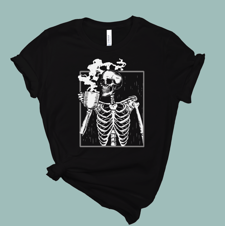 Coffee Drinker Skeleton Halloween T-Shirt | Mema's Custom Studio